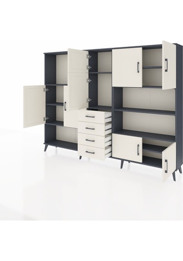 Arges Dolap 9 Raflı 4 Çekmeceli 8 Kapaklı 220x30x163 Antrasit-ayt Antrasit-aytaşı