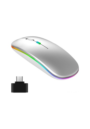Mufunye Optik Kablosuz Fare, 2.4g+bt3.0+bt5.2 Üçlü Bağlantı, Led Işık Efekti, 500mah Pil, Sessiz Ofis Kullanıma Uygun, Gümüş Renk Type-c Adaptörü İle Optik Mufunye Optik Kablosuz Fare, 2.4g+bt3.0+bt5.2 Üçlü Bağlantı, Led Işık Efekti, 500mah Pil, Sessiz Ofis Kullanıma Uygun, Gümüş Renk Type-c Adaptörü İle Optik