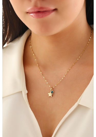 Sefa Gold 14 Ayar Altın Yıldız Göz Kalın Aynalı Zincir Kolye