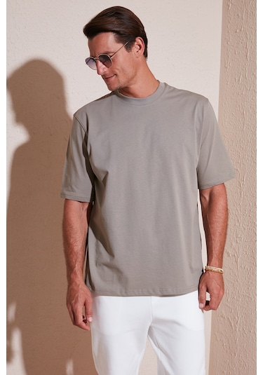 Buratti Pamuklu Oversize Bisiklet Yaka Basic Erkek T Shirt 5902365 Vizon Yeşili