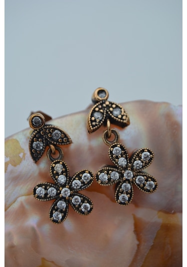 Stoneage Myosotis Çiçeği Küpe Bronz