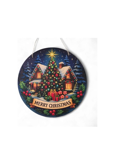 Yılbaşı Ağaçlı Yeni Yıl Evi Kapı Ve Duvar Süsü 30x30