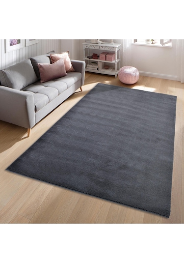 Yumuşak Peluş Halı Kaymaz Tabanlı, Yıkanabilir, Modern Dokulu Halı Koyu Gri