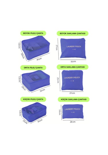 Valiz Seyahat Çanta Düzenleyici 6 Parça Bavul Düzenleyici Mavi Lacivert