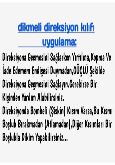 Renault 19 Europa Uyumlu Dikmeli Direksiyon Kılıfı Noktalı Dikişli Mavi İpli 38cm 10cm