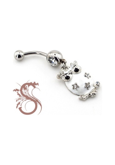 Solfera Parlak Taşlı Baykuş Göbek Piercing Beyaz P410 Beyaz