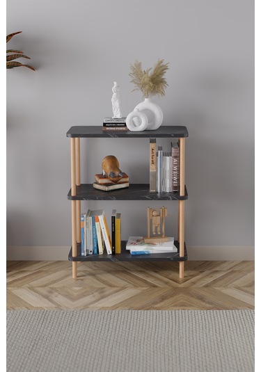 3 Raflı Kitaplık Ahşap Kitaplık Ofis Rafı Ayakkabılık -siyah