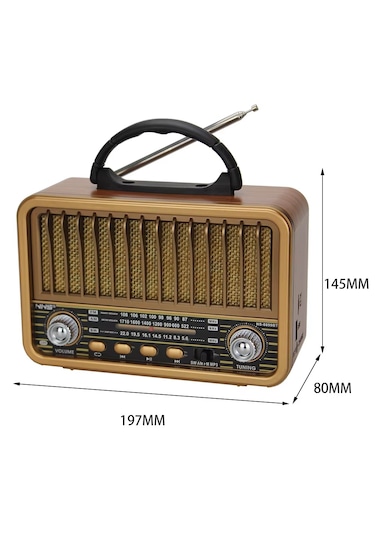 Retro Tasarım Taşınabilir Radyo - Bluetooth Hoparlör, Am/fm/sw 3 Bant, Şarj Edilebilir