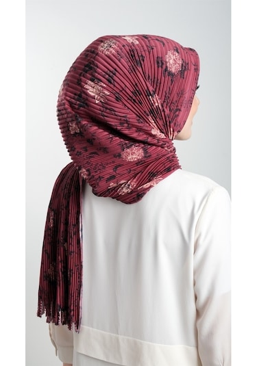Bordo Pratik Hazır Geçmeli Tesettür Eşarp Kesik Elyaf Piliseli Çi (553630009) Bordo