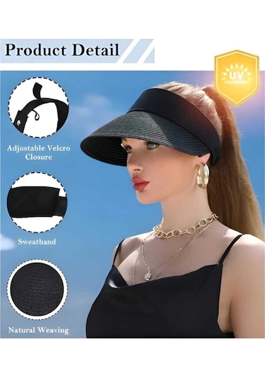 Londonstore Kadın Hasır Vizör Şapka Siyah
