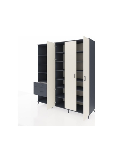 Kronos Dolap 16 Raflı 2 Çekmeceli 3 Kapaklı 220x59x243 Antrasit-aytaşı/antrasit Aytası/antrasıt