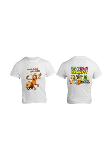Italıan Braınrot Tişört Çocuk T-shirt Tung Tung Sahur Yetişkin Unisex Tişört Beyaz