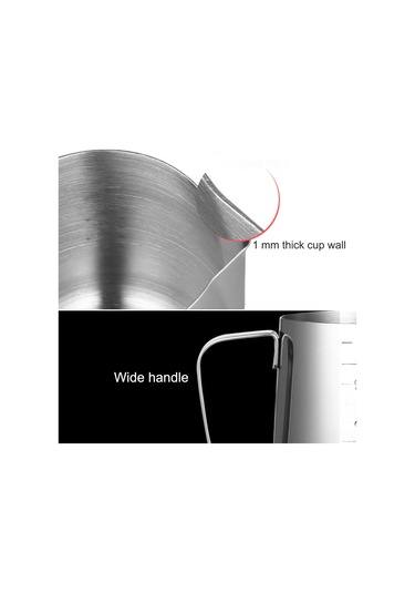 Kangvka Stainless Steel 600cc Süt Köpürtme Kavanozu Ölçü Çizgili Ordek Ağızlı Isı İletken Kaliteli Gümüş