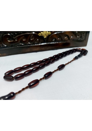 Çubuk Malzemeden Yapılma Fıçı Kesim Sıkma Kehribar Tesbih7.5x12.5