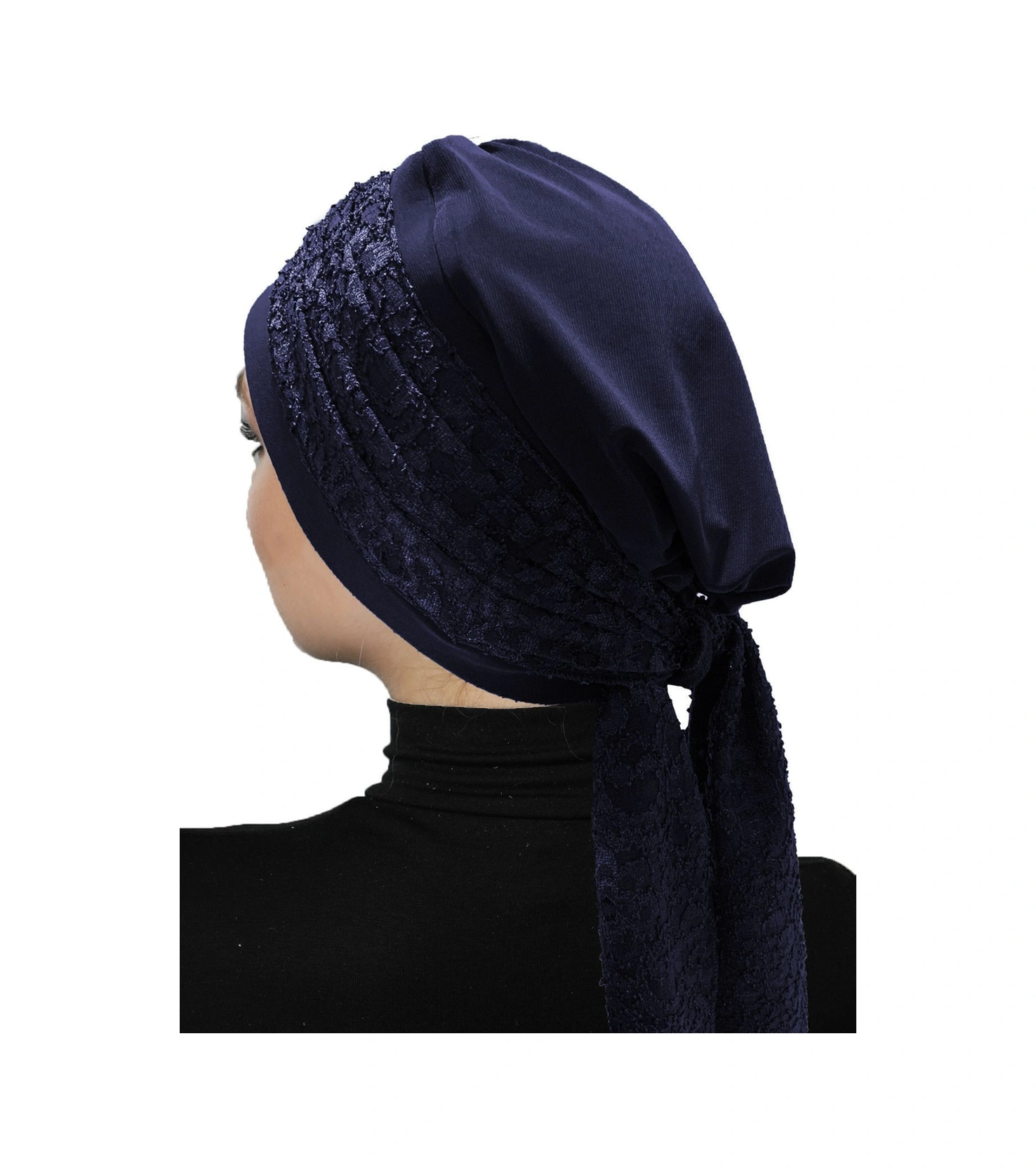 Dantel Bandana Lacivert Hazır Türban Tesettür Bone Lacivert