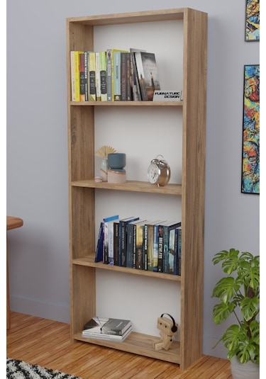 5 Raflı Kitaplık Arkalıklı Geniş Raf Kütüphane 170cm Atlantik Çam