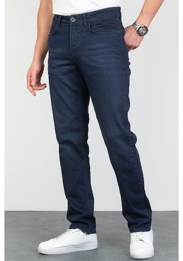 Koyu Mavi Erkek Regular Fit Rahat Kesim Esnek Likralı Denim Jeans Kot Pantolon 001