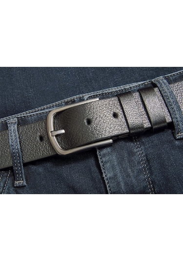 Hakiki Deri Kot Kumaş Kanvas Pantolona Uyumlu Deri Kemer Siyah