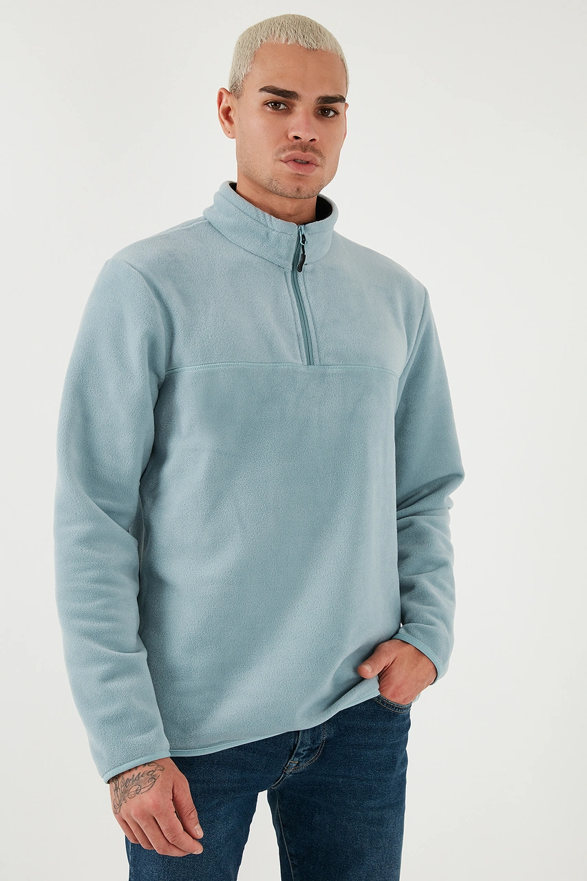 Buratti Regular Fit Anti-Pilling Tüylenme Yapmayan Dik Yaka Şardonlu 2'Li Paket Erkek Polar 5896700S2 Saks-Mint