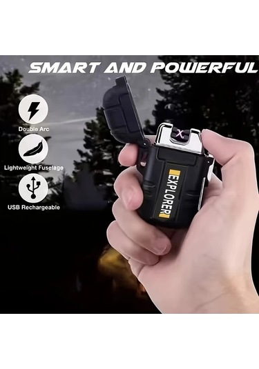 Trendooze Gaojunshop01 Siyah Phfrq Çift Yaylı Usb Şarjlı Kamp Çakmak, Unik Hediye Siyah