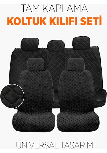 Tay Tüyü Terletmez Kumaş Oto Koltuk Kılıfı Ön Ve Arka Tam Koltuk Seti - Siyah