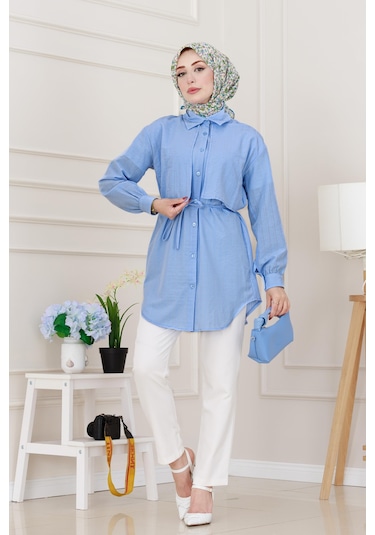 Sevitli Beli Bağcıklı Allerli Taşlı Tunik-bebe Mavi-5220 Bebek Mavisi