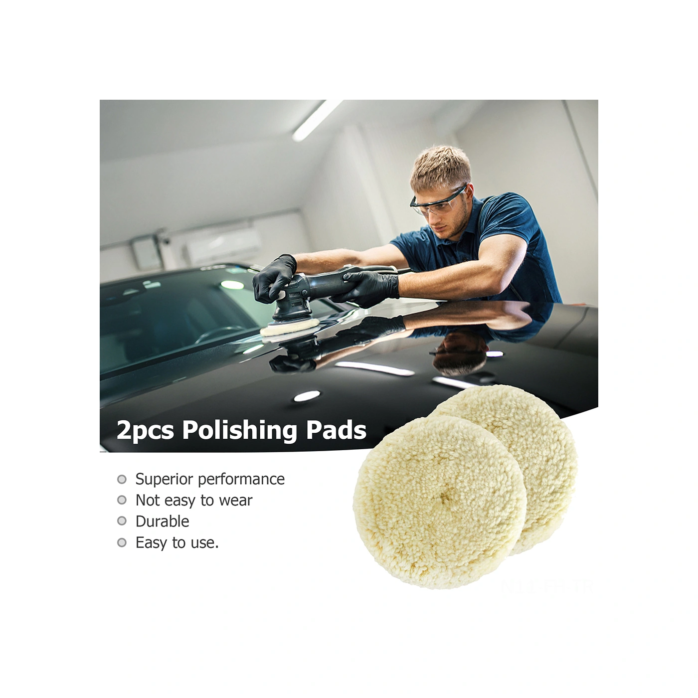 Folinda 2 Adet 3 İnç Kuru Pamuk-koyun Bir Yüzlü Aparatlı Cila Diski - Araç Bakımı Ve Cila Uygulaması İçin