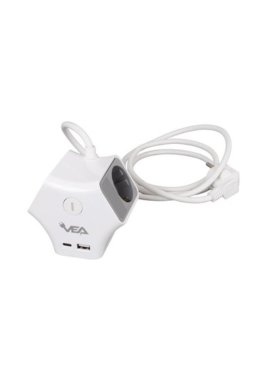 Vea 2 Adet Usb 1 Adet Type-c Girişli 3680 Watt 16 Amper 1.5 Metre Kablolu Anahtarlı Çoklu Priz Golyat Fiş