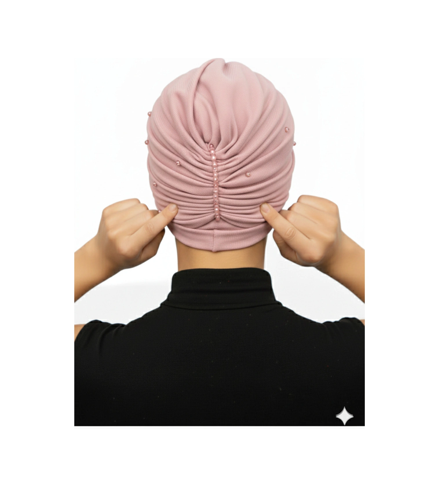 Kristal Tüllü Astarlı Pudra Hazır Türban Tesettür Abiye Bone Fdn2016-212 Pembe