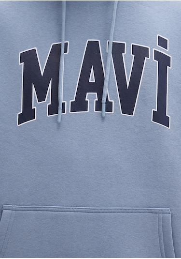 Mavi - Mavi Logo Baskılı Mavi Kapüşonlu Sweatshirt 067149-86998 Mavi