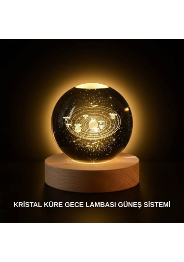 Ahşap Standlı Led Kristal Küre Lazer İşlemeli Dekoratif Obje Diğer