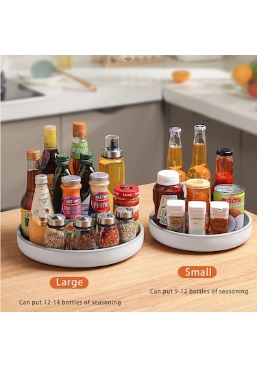 Siyah Çok Fonksiyonlu 360 Dönen Baharat Depolama Raf Raf Kaymaz Su Geçirmez Mutfak Düzenleyici Aksesuarları 25cm Siyah