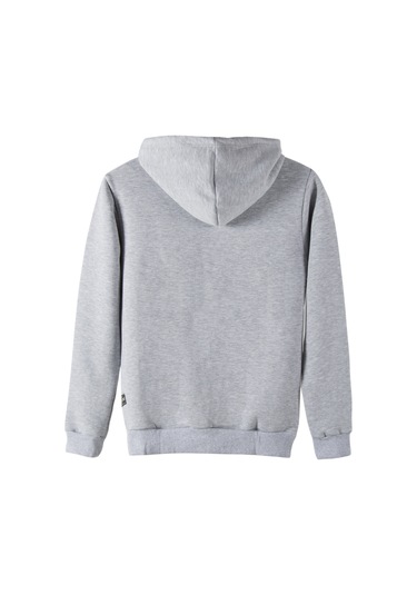 Unisex Gri Kapüşonlu Önü Kelebek Baskılı Slim Fit Kanguru Cepli Sweatshirt Gri