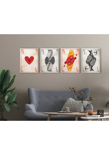 Bk Home İskambil Tasarımlı 4'lü Kanvas Tablo 50x70cm-5