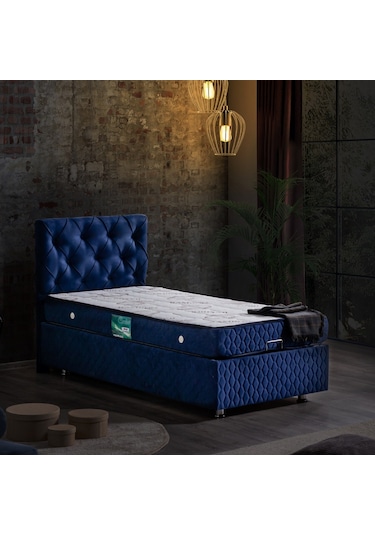 Setaymobilya Baza, Vita Lacivert Tek Kişilik Baza + Başlık + Comfort Yatak