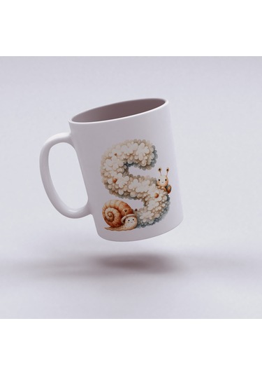 S Harfi Tasarım Bardak, Sevimli Hayvan Temalı Harf Bardağı Beyaz