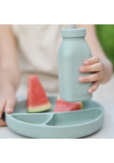 Oioi Silikon Şişe ve Pipet 6+ Ay 200 ML River Green - Powder Grey Gri