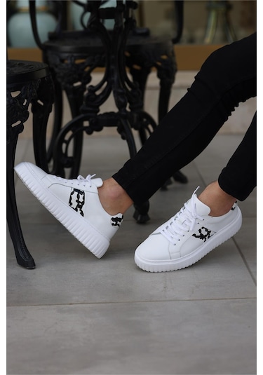 Shoetyle - Beyaz Deri Bağcıklı Erkek Günlük Ayakkabı 101-1100-945-beyaz Beyaz