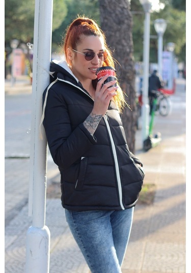 Barbora Günlük Şık Kapüşonlu Kışlık Kadın Şişme Mont 811siyah12 001