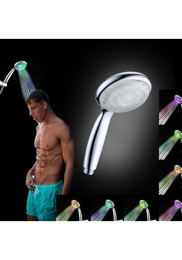 Xindoker Led Işıklı El Tutulu Duş Başlığı - Su Akışı İle Çalışır, Renkli Işılar Ve Sıcaklık Algılama Özelliği Gümüş
