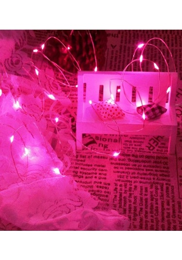 Ev Balkon Ve Parti İçin 10 Metre Pilli Pembe Renk Peri Led Yılbaşı Süsü Işık Pembe