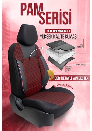 Smrautoaccessory Pam Serisi Oto Koltuk Kılıfı Bordo