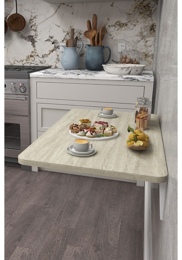 60x90 Cm İskandinav Tarzı Duvara Monte Katlanır Masa Traverten