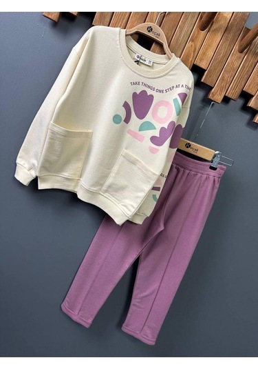 Kız Çocuk Kalp Baskılı 2'li Takım. Pamuklu Mükemmel Kalite Mor