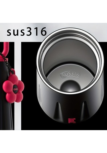 Besthome1 Paslanmaz Çelik Spor Termos Şişesi, Kulplu Yaratıcı Siyah Siyah