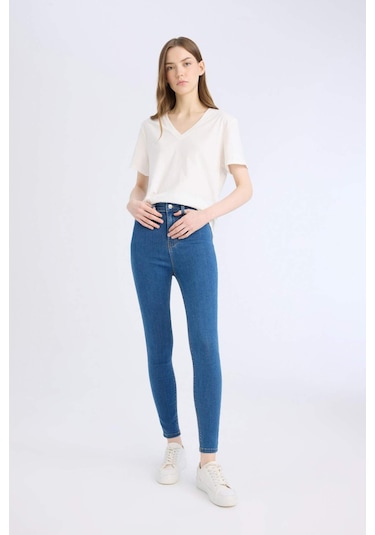 DeFacto -  Jegging Yüksek Bel Bilek Boy Dar Paça Basıc Jean Pantolon B7498AX24SP Mavi