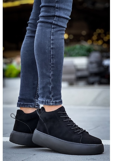 Pabucmarketi Bağcıklı Erkek Spor Bot Siyah Süet Siyah Taban Çok Renkli