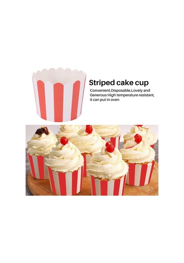 Sointeresting 50x Cupcake Sarma Kağıdı Kek Kabı Pişirme Kapları Liner Muffin Mutfak Pişirme Kırmızı Çizgiler KIrmızı