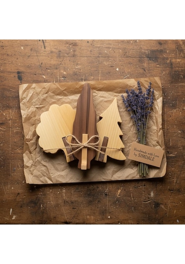 Simdale Wood İsimli Dekoratif Ahşap 3'lü Ağaç Seti Çam, Meşe, Selvi