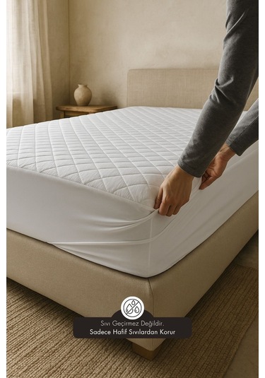 Yatak Alezi Pamuklu Kapitone Fitted Full Kenar Yatak Koruyucu Beyaz